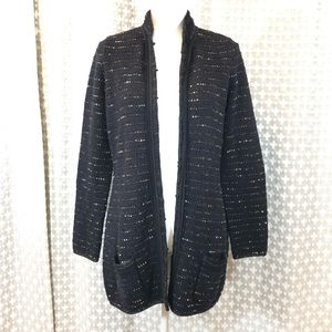 ELIE TAHARI Tweed Sweater Jacket Chain Trim Wool M